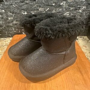 Toddler Black Glitter Boots With Bows Size 6 Faux Fur Winter Boot Krabor